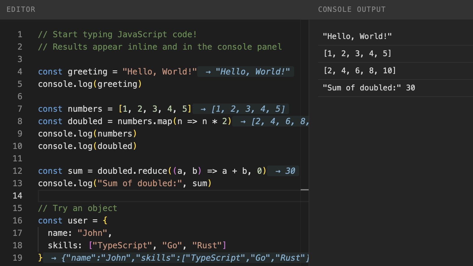 Console panel example