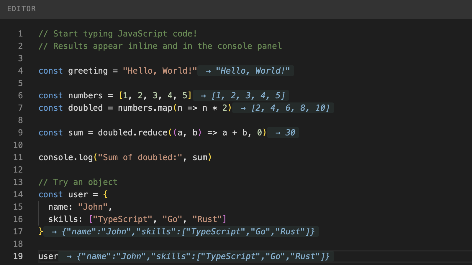 Inline results example